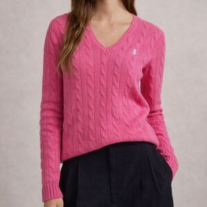 Polo Ralph Lauren Cotton Sweater Large Pink Knit Old Money Preppy Luxury Classic